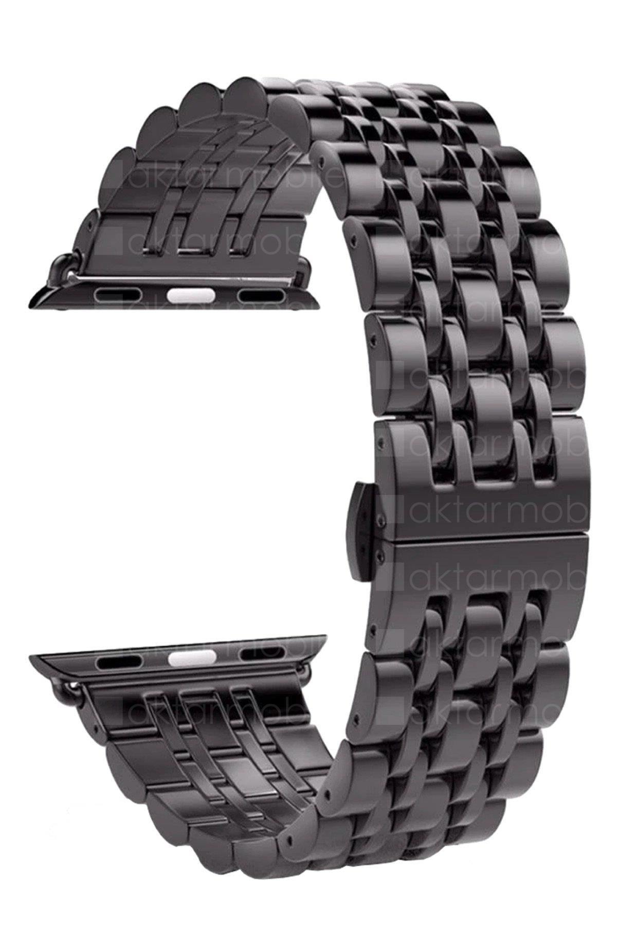Apple Watch 8 45 mm uyumlu Metal Kordon Premium Paslanmaz Çelik Kayış Siyah