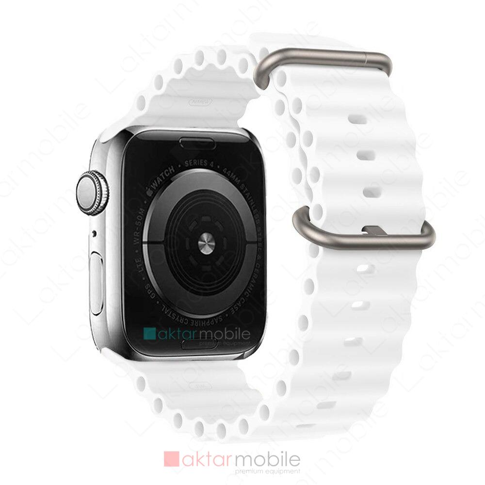 Apple Watch 9 41 mm uyumlu Silikon Ocean Kordon Silindirik Geometri Kayış Beyaz