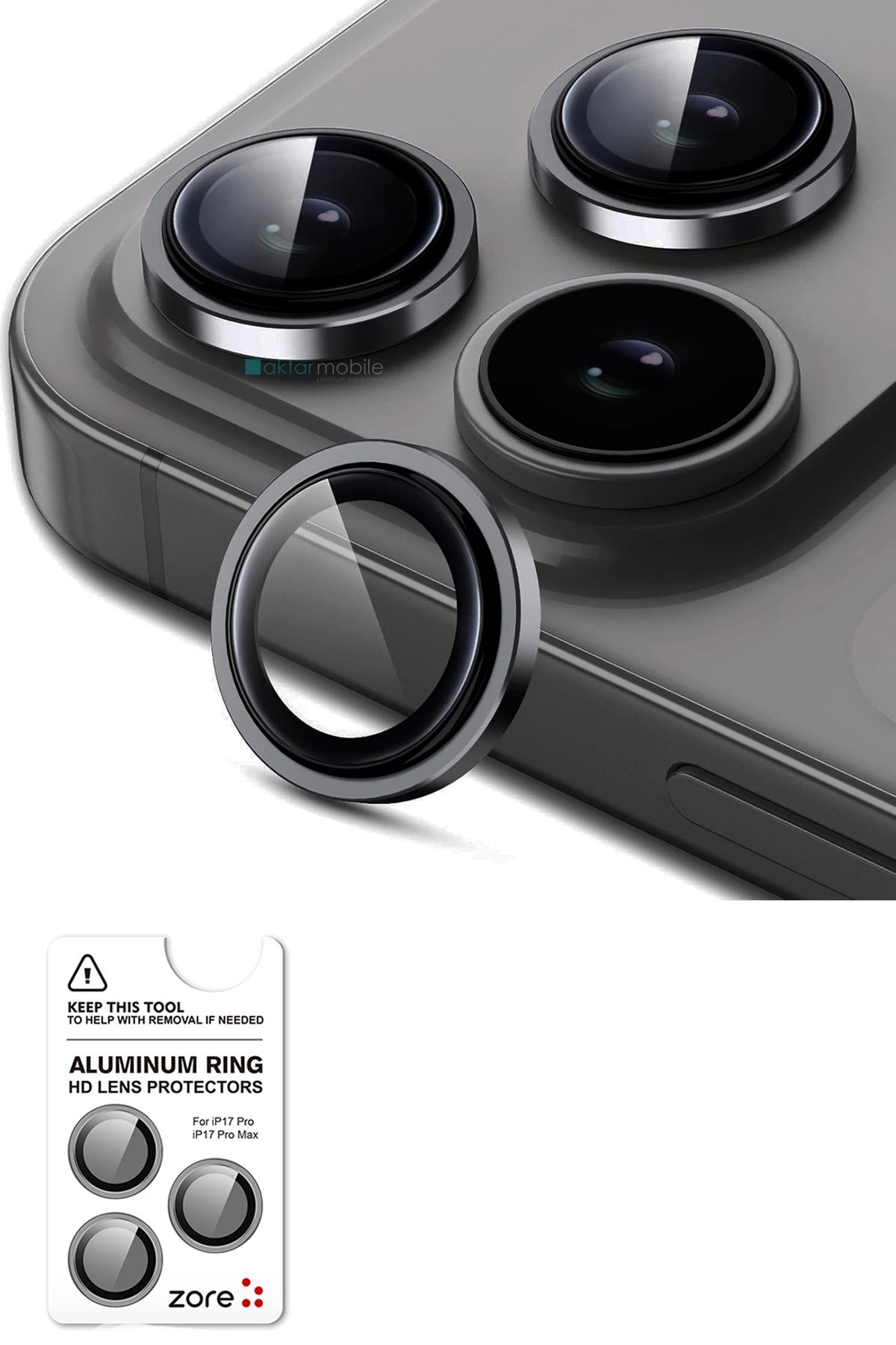 iPhone 17 Pro / 17 Pro Max Uyumlu Safir Kamera Lens Koruyucu Anti-Reftective Premium Temperli Cam Titanyum Gri