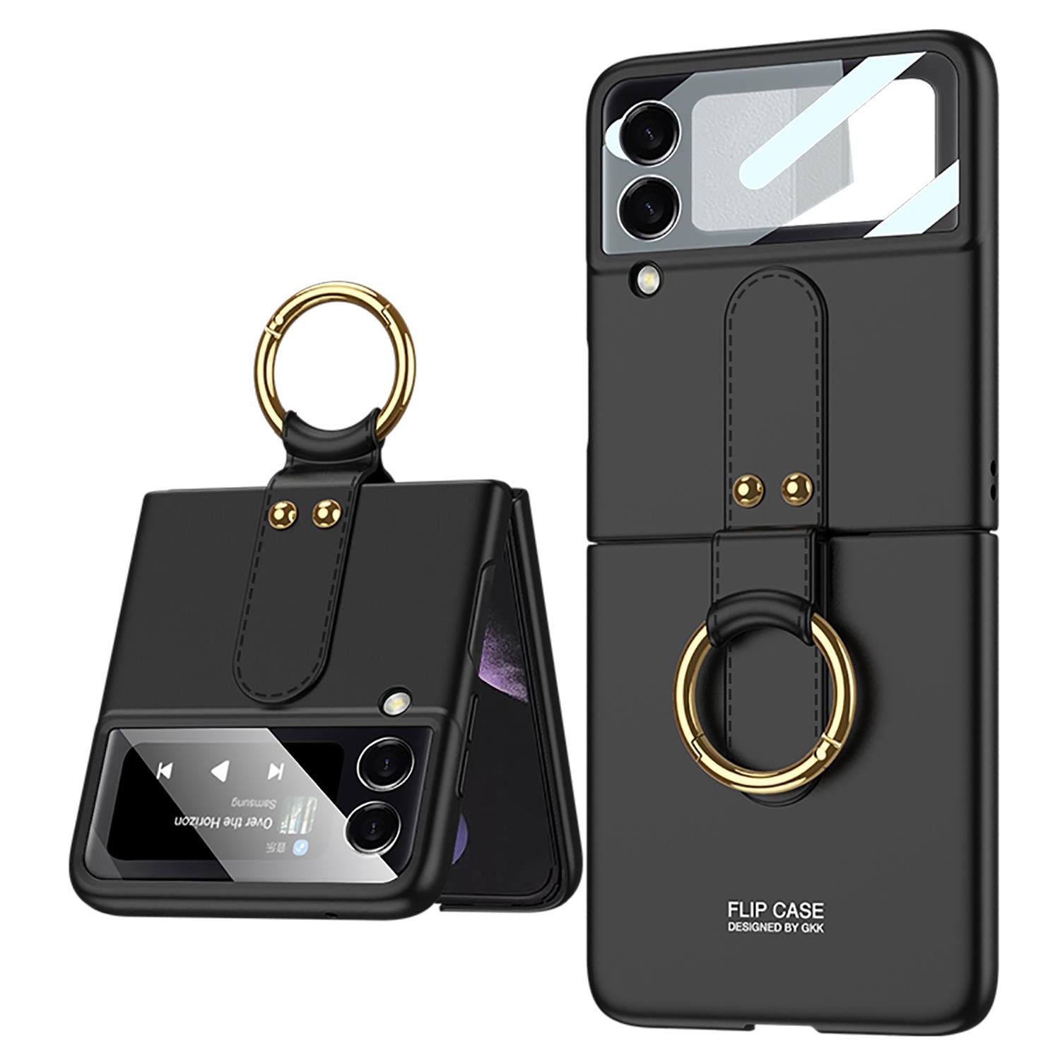 Samsung Galaxy Z Flip 3 Yüzüklü Kılıf Premium Kapak Ultra İnce Mat Tasarım Tam Uyumlu Siyah