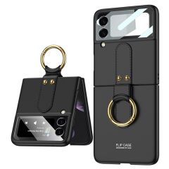 Samsung Galaxy Z Flip 3 Yüzüklü Kılıf Premium Kapak Ultra İnce Mat Tasarım Tam Uyumlu Siyah