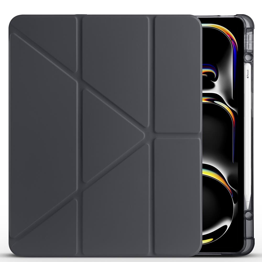 iPad Air 13 M2 / M3 uyumlu Kılıf Kalem Bölmeli Tri Folding Standlı Arkası Silikon Uyku Modlu Siyah