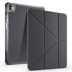 iPad Air 13 M2 / M3 uyumlu Kılıf Kalem Bölmeli Tri Folding Standlı Arkası Silikon Uyku Modlu Siyah