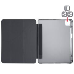 iPad Air 13 M2 / M3 uyumlu Kılıf Kalem Bölmeli Tri Folding Standlı Arkası Silikon Uyku Modlu Siyah