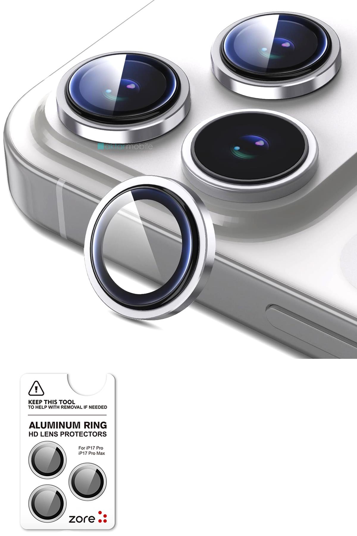 iPhone 17 Pro / 17 Pro Max Uyumlu Safir Kamera Lens Koruyucu Anti-Reftective Premium Temperli Cam Gümüş