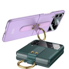 Samsung Galaxy Z Flip 3 Yüzüklü Kılıf Premium Kapak Ultra İnce Mat Tasarım Tam Uyumlu Mor