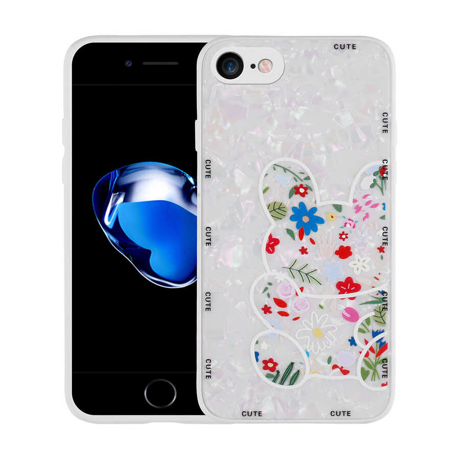 Apple iPhone 7 Kılıf Desenli Sert Silikon Zore Mumila Kapak White Rabbit