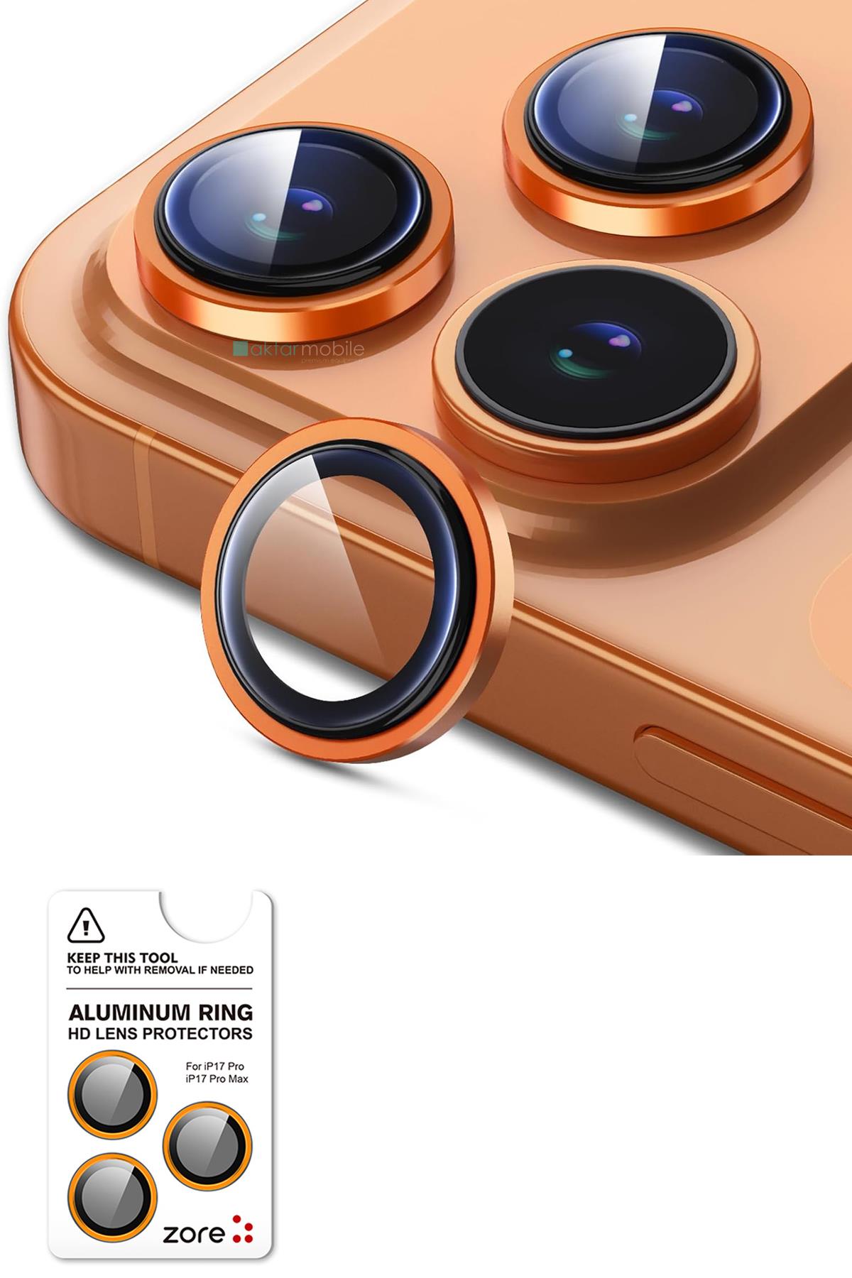 iPhone 17 Pro / 17 Pro Max Uyumlu Safir Kamera Lens Koruyucu Anti-Reftective Premium Temperli Cam Turuncu
