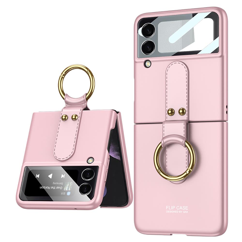 Samsung Galaxy Z Flip 3 Yüzüklü Kılıf Premium Kapak Ultra İnce Mat Tasarım Tam Uyumlu Pembe