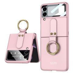 Samsung Galaxy Z Flip 3 Yüzüklü Kılıf Premium Kapak Ultra İnce Mat Tasarım Tam Uyumlu Pembe