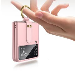 Samsung Galaxy Z Flip 3 Yüzüklü Kılıf Premium Kapak Ultra İnce Mat Tasarım Tam Uyumlu Pembe