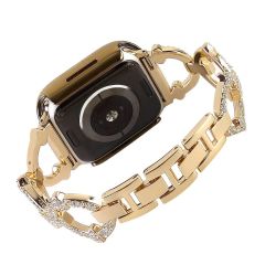 Apple Watch 10 42 mm uyumlu Metal Kordon Şık Taşlı Tasarım Luxury Style Kayış Gold