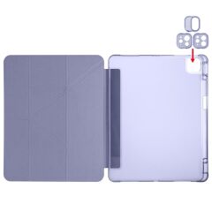 iPad Air 13 M2 / M3 uyumlu Kılıf Kalem Bölmeli Tri Folding Standlı Arkası Silikon Uyku Modlu Levander Gray