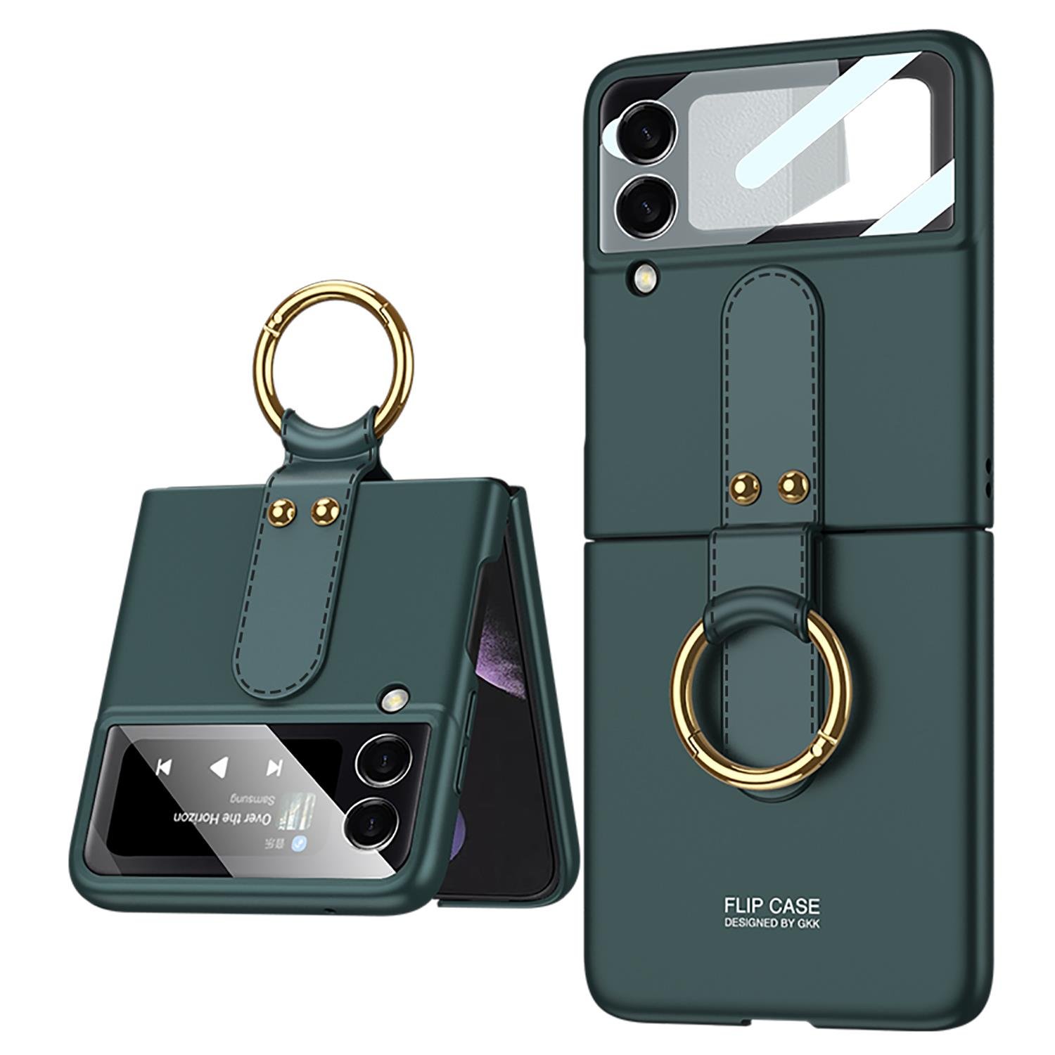 Samsung Galaxy Z Flip 3 Yüzüklü Kılıf Premium Kapak Ultra İnce Mat Tasarım Tam Uyumlu Yeşil