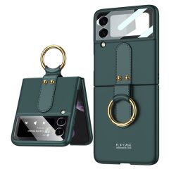 Samsung Galaxy Z Flip 3 Yüzüklü Kılıf Premium Kapak Ultra İnce Mat Tasarım Tam Uyumlu Yeşil