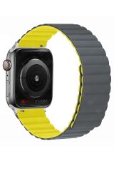 Apple Watch 7 41 mm uyumlu Magnetik Silikon Kordon Çift Renkli Mıknatıslı Premium Kayış Gri - Sarı