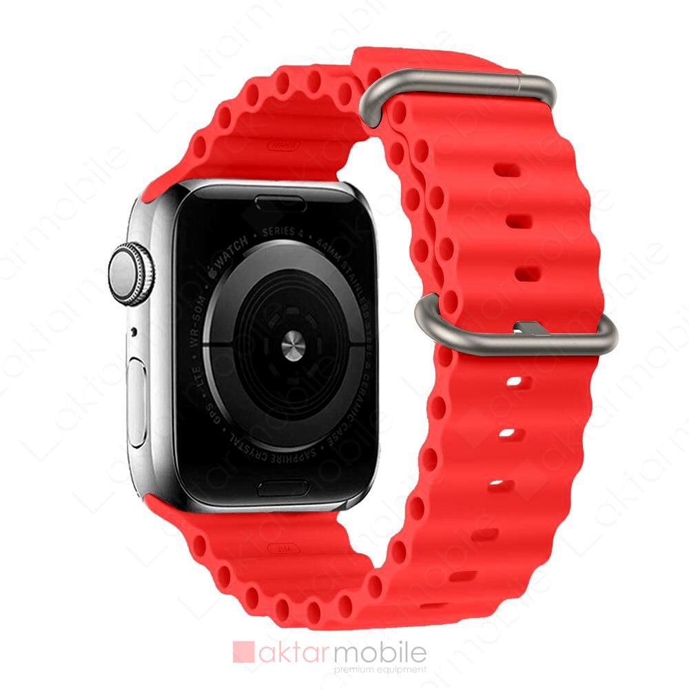 Apple Watch 9 41 mm uyumlu Silikon Ocean Kordon Silindirik Geometri Kayış Kırmızı