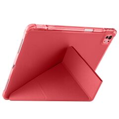 iPad Air 13 M2 / M3 uyumlu Kılıf Kalem Bölmeli Tri Folding Standlı Arkası Silikon Uyku Modlu Kırmızı