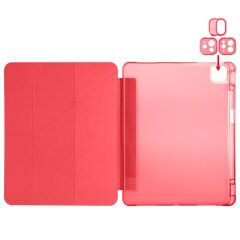 iPad Air 13 M2 / M3 uyumlu Kılıf Kalem Bölmeli Tri Folding Standlı Arkası Silikon Uyku Modlu Kırmızı