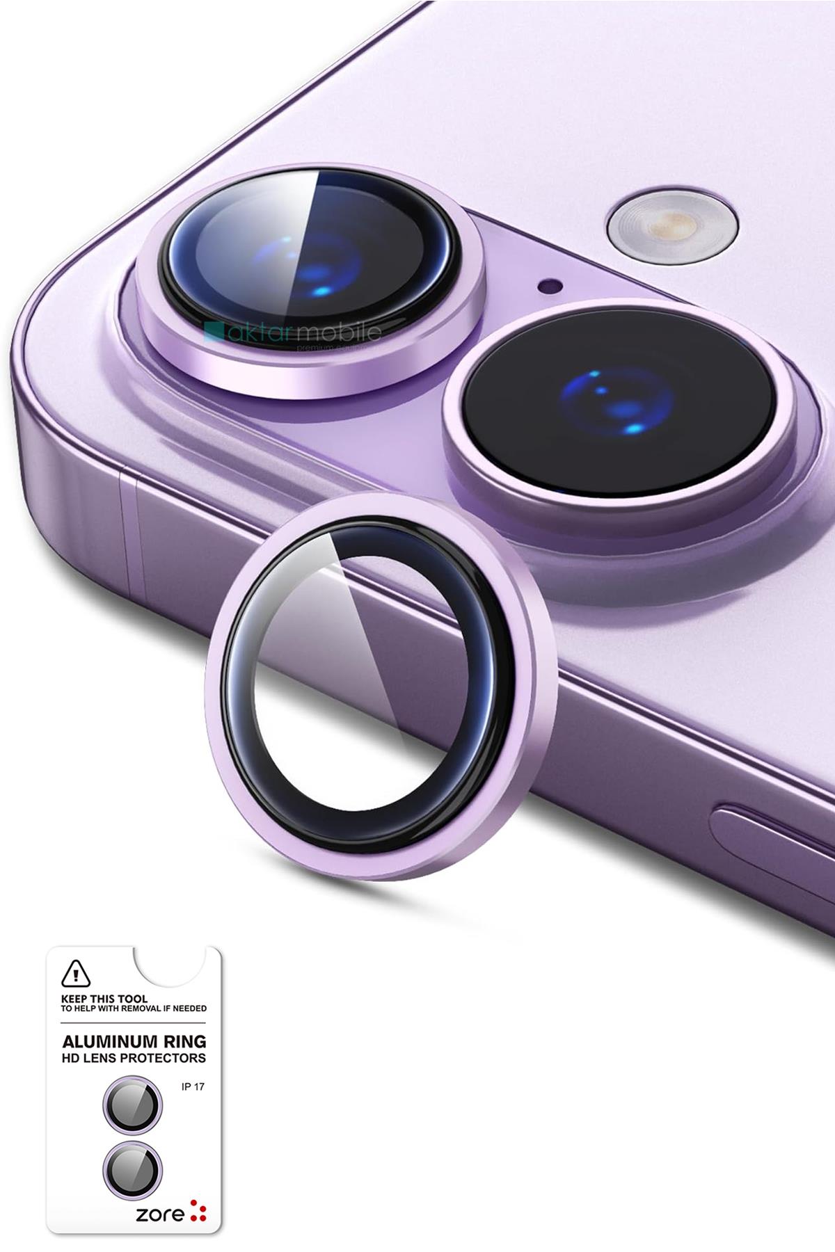 iPhone 17 Uyumlu Safir Kamera Lens Koruyucu Anti-Reftective Premium Temperli Cam Lavanta
