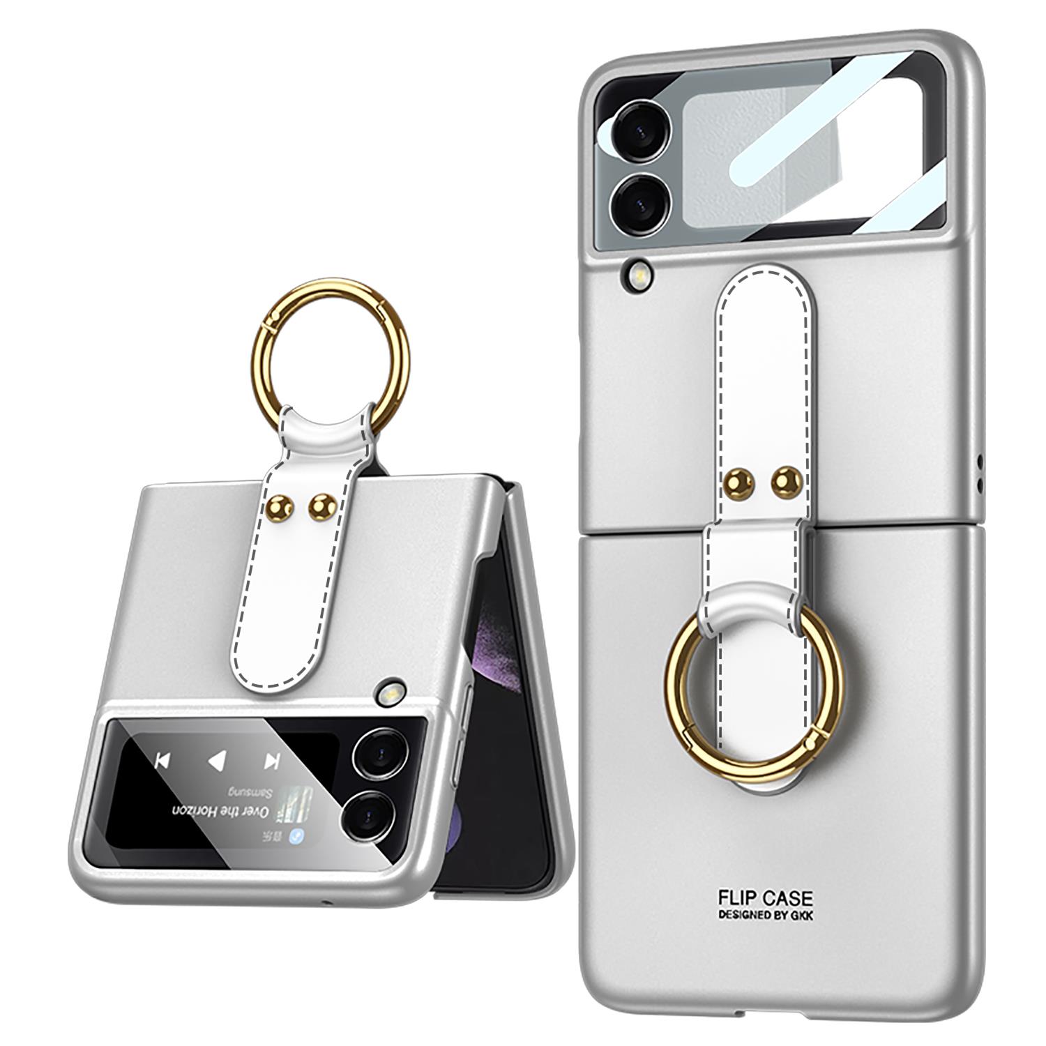 Samsung Galaxy Z Flip 3 Yüzüklü Kılıf Premium Kapak Ultra İnce Mat Tasarım Tam Uyumlu Gümüş