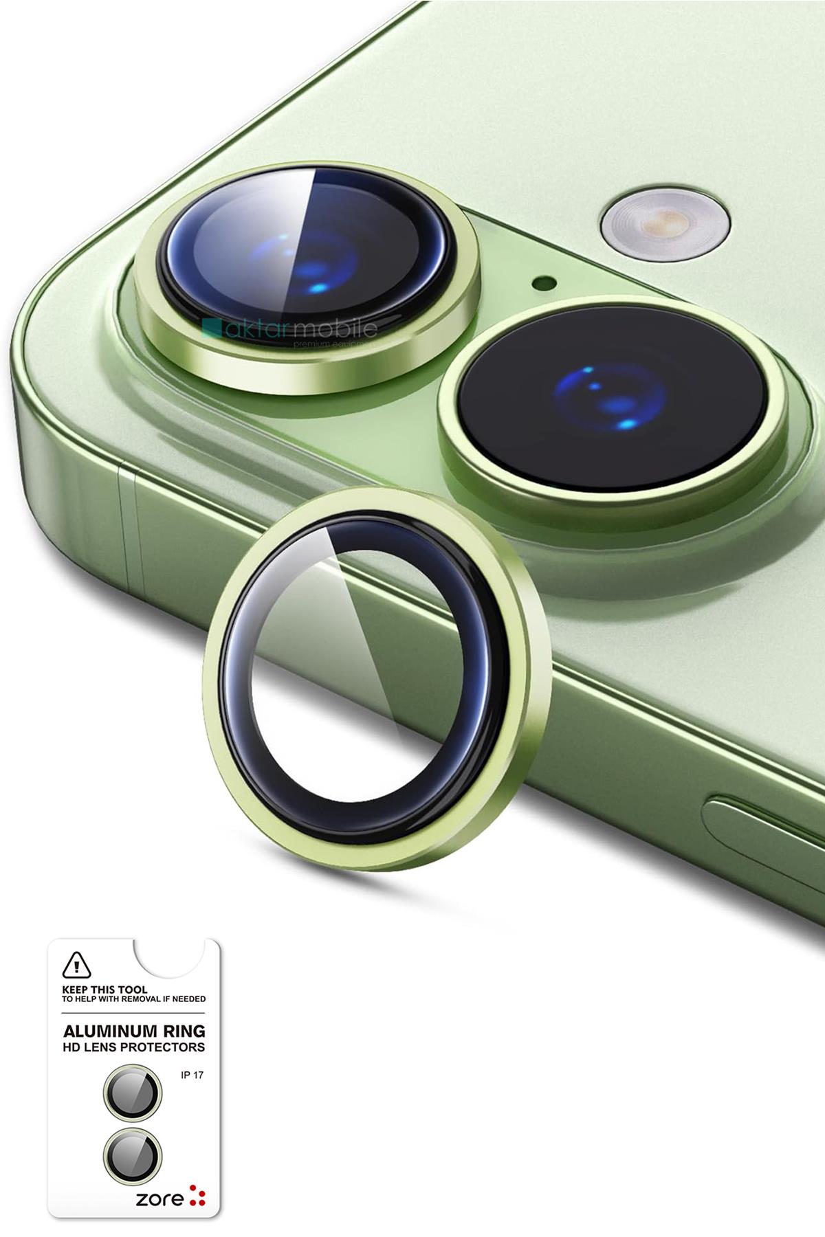 iPhone 17 Uyumlu Safir Kamera Lens Koruyucu Anti-Reftective Premium Temperli Cam Açık Yeşil
