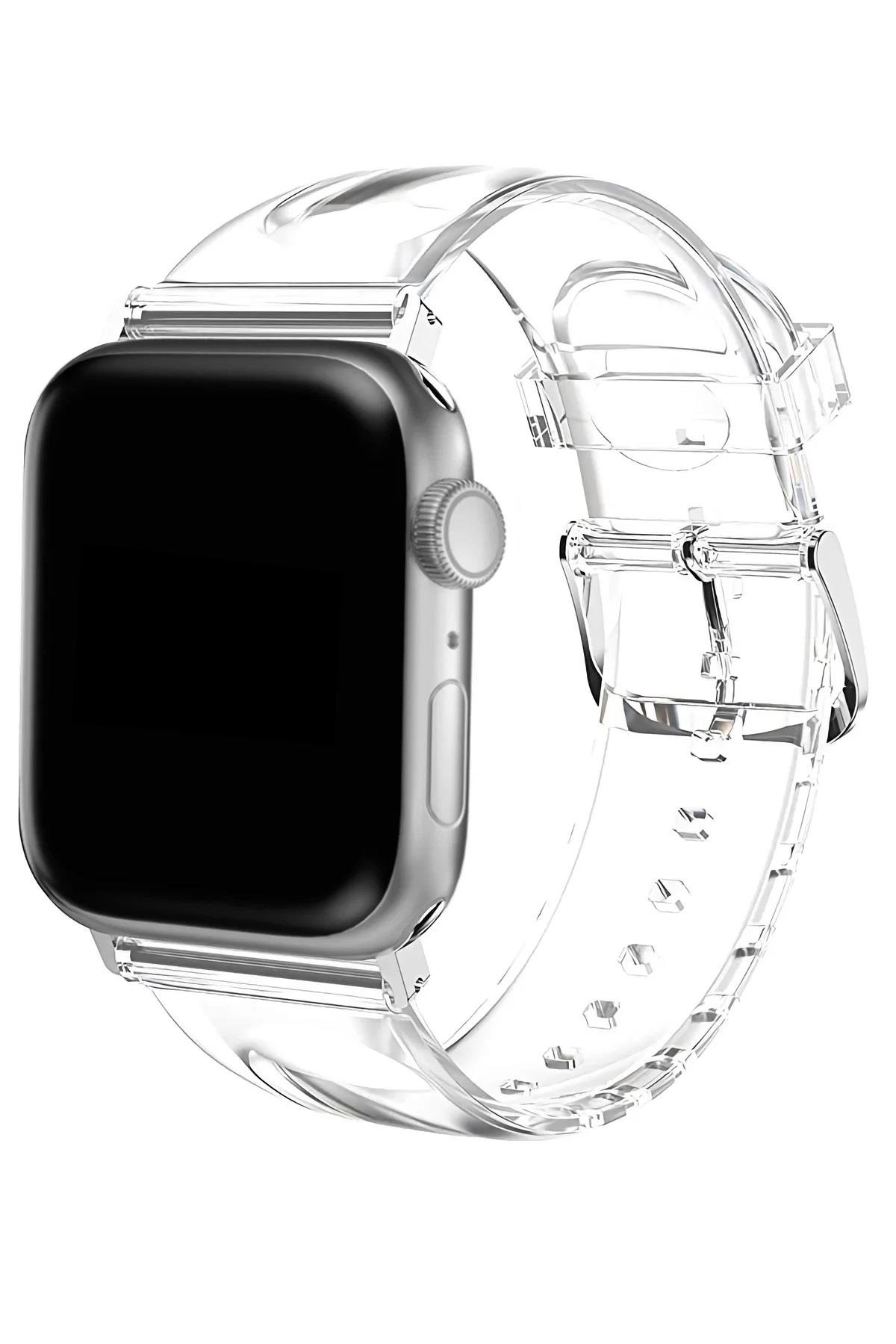 Apple Watch 10 42 mm uyumlu Şeffaf Silikon Kordon Şık ve Estetik Kayış