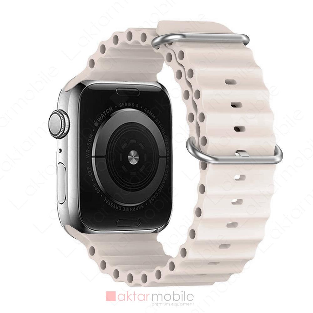 Apple Watch 9 41 mm uyumlu Silikon Ocean Kordon Silindirik Geometri Kayış Krem