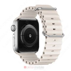 Apple Watch 9 41 mm uyumlu Silikon Ocean Kordon Silindirik Geometri Kayış Krem