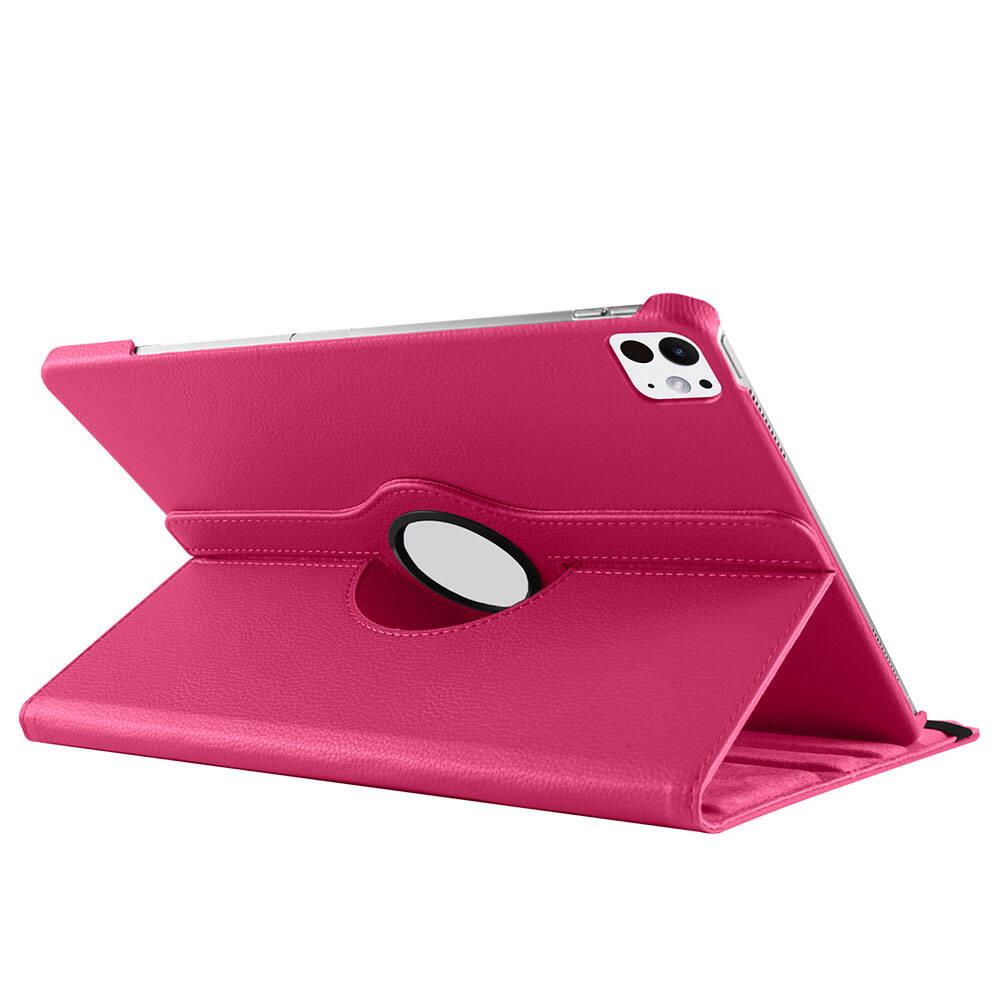iPad Pro 13 M4 2024 uyumlu Kapaklı Kılıf 360° Dönebilen Standlı Smart Uyku Modlu Akıllı Kapak Koyu Pembe
