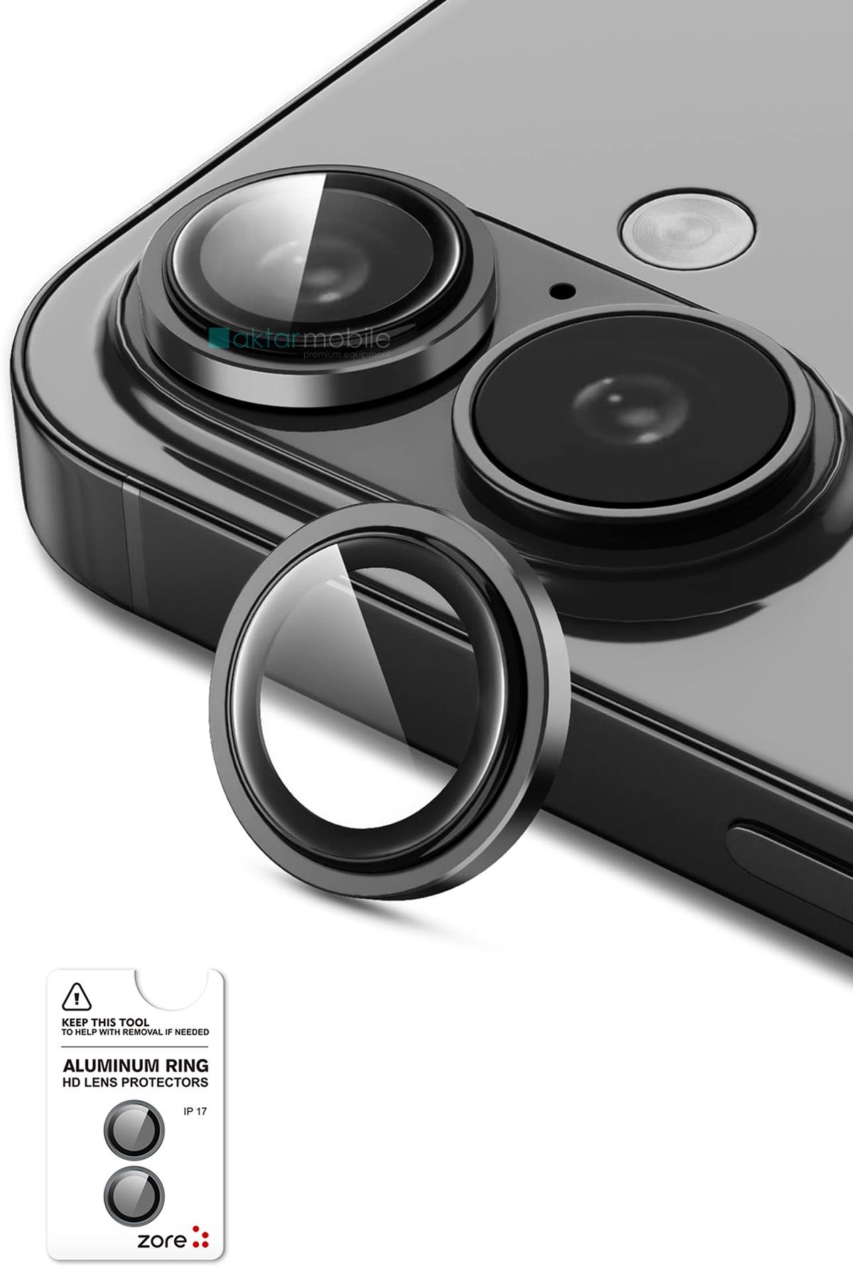 iPhone 17 Uyumlu Safir Kamera Lens Koruyucu Anti-Reftective Premium Temperli Cam Gri
