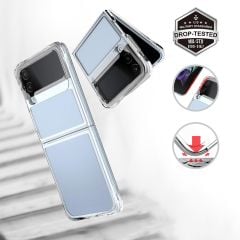 Samsung Galaxy Z Flip 4 uyumlu Şeffaf Kılıf Sararma Yapmayan Sert PC Kapak Köşeleri Yükseltilmiş