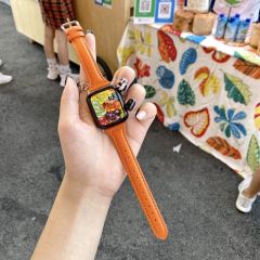 Apple Watch 8 45 mm uyumlu Deri Kordon Premium Dikişli İnce Deri Kayış