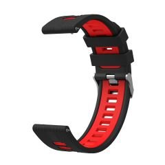 Huawei Watch GT 3 SE 46 mm Uyumlu Silikon Kordon Çizgili Spor Tasarım Renkli Delikli Spor Kayış Siyah - Kırmızı
