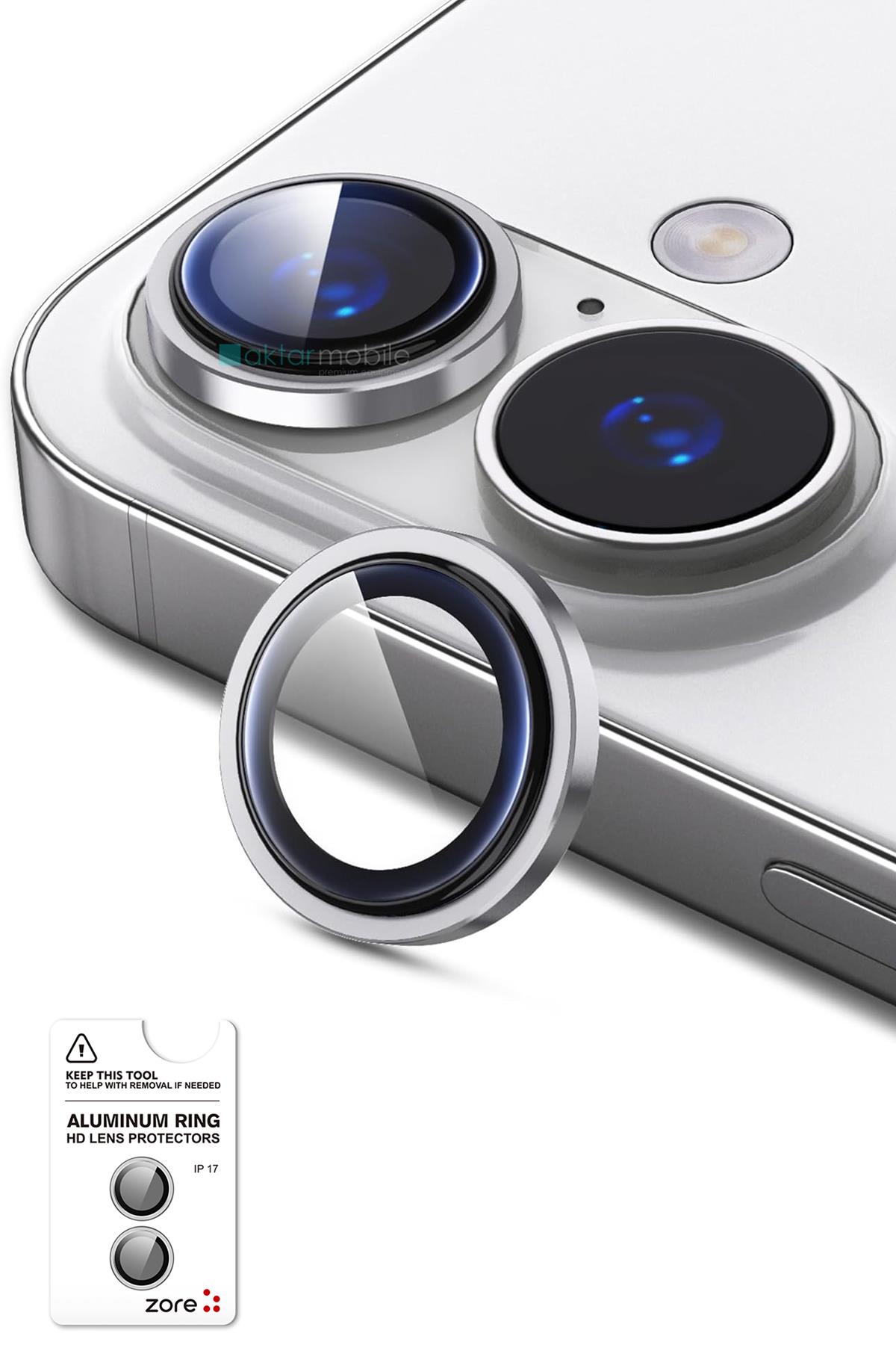 iPhone 17 Uyumlu Safir Kamera Lens Koruyucu Anti-Reftective Premium Temperli Cam Gümüş