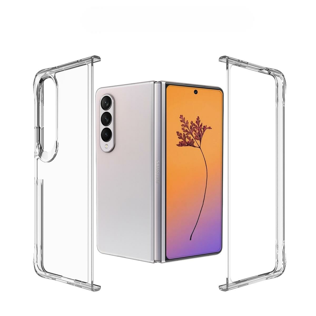 Samsung Galaxy Z Fold 4 uyumlu Şeffaf Kılıf Sararma Yapmayan Sert PC Kapak Köşeleri Yükseltilmiş