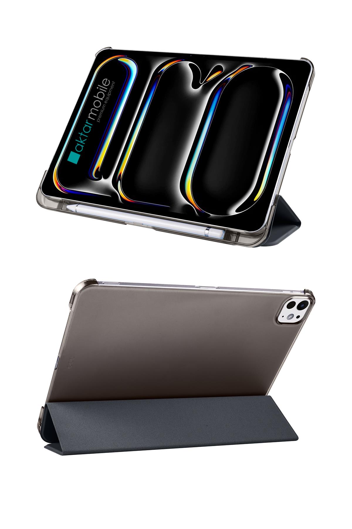 iPad Pro 11 M4 2024 uyumlu Kapaklı Kılıf Kalem Bölmeli Standlı Flip Smart Akıllı Kapak Uyku Modlu
