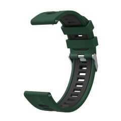 Huawei Watch GT 3 SE 46 mm Uyumlu Silikon Kordon Çizgili Spor Tasarım Renkli Delikli Spor Kayış Yeşil - Siyah