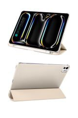 iPad Pro 11 M4 2024 uyumlu Kapaklı Kılıf Kalem Bölmeli Standlı Flip Smart Akıllı Kapak Uyku Modlu Gold