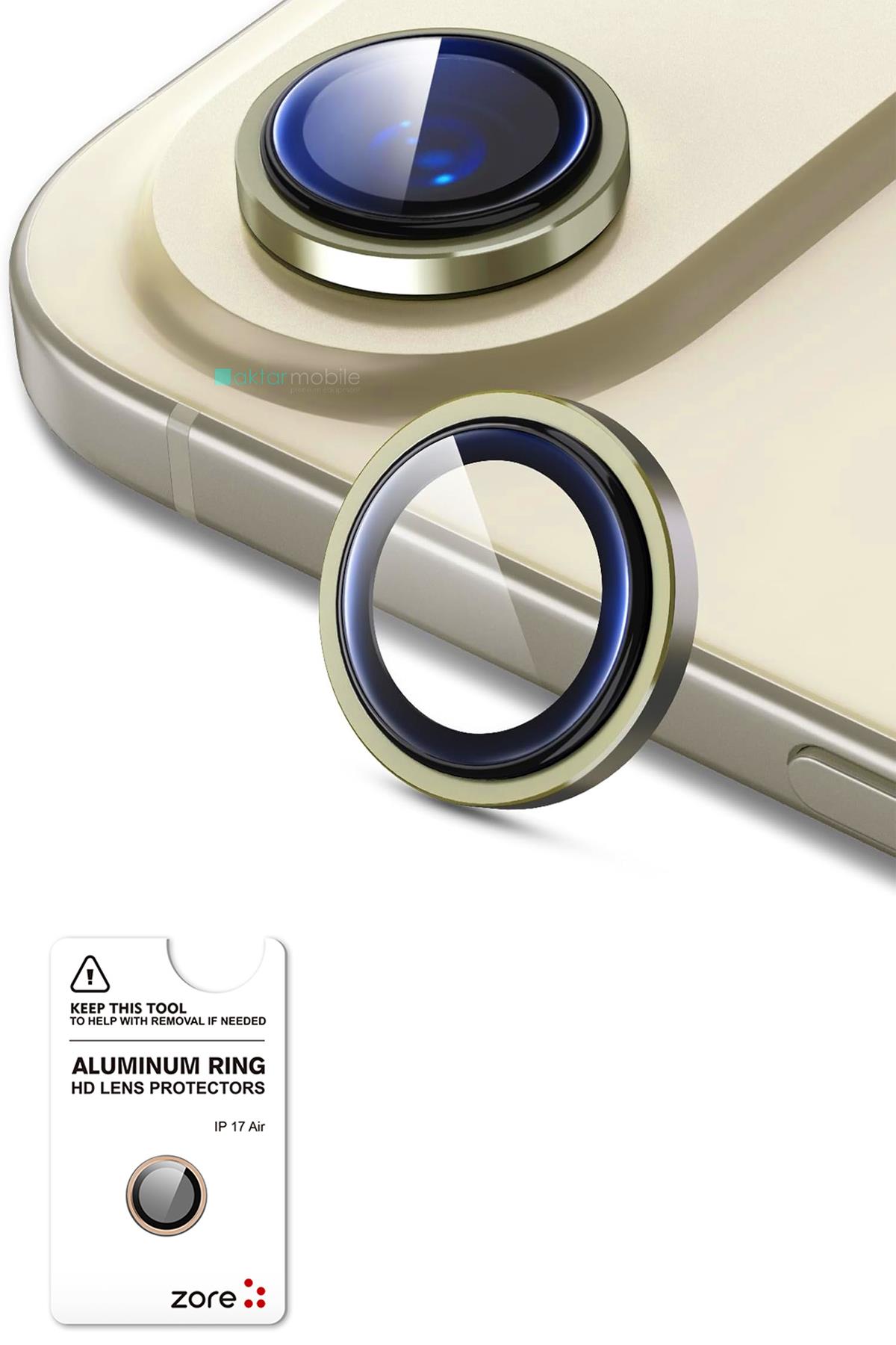 iPhone 17 Air Uyumlu Safir Kamera Lens Koruyucu Anti-Reftective Premium Temperli Cam Gold