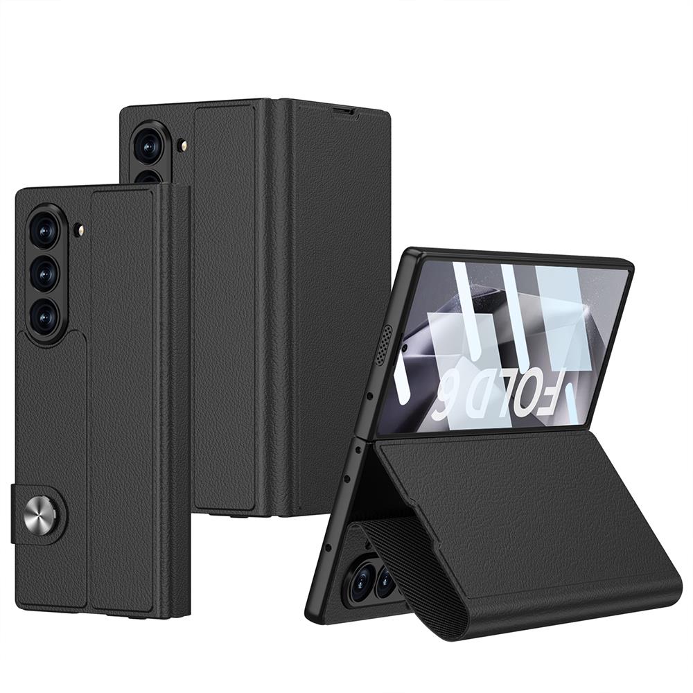 Samsung Galaxy Z Fold 6 uyumlu Kapaklı Cüzdan Kartlık Kılıf Standlı Kamera Korumalı Premium Kapak Siyah