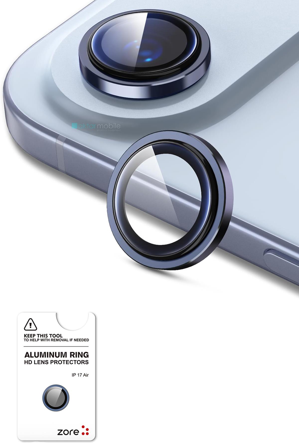 iPhone 17 Air Uyumlu Safir Kamera Lens Koruyucu Anti-Reftective Premium Temperli Cam Mavi