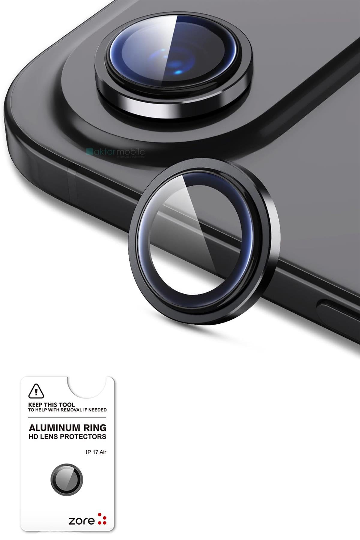 iPhone 17 Air Uyumlu Safir Kamera Lens Koruyucu Anti-Reftective Premium Temperli Cam Siyah