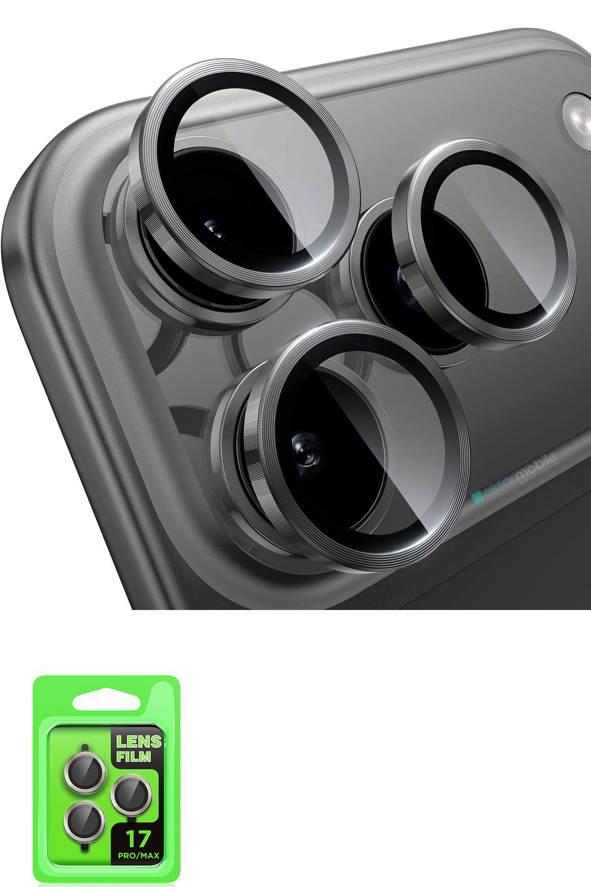 iPhone 17 Pro / 17 Pro Max Uyumlu Kamera Lens Koruyucu Temperli Cam Tam Koruma Titanyum Gri