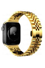 Apple Watch 8 45 mm uyumlu Metal Kordon Rolex Style Kayış Jubilee Bilezik Gold