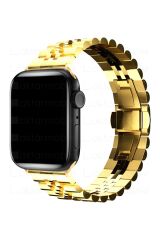 Apple Watch 8 45 mm uyumlu Metal Kordon Rolex Style Kayış Jubilee Bilezik Gold