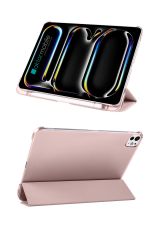 iPad Pro 11 M4 2024 uyumlu Kapaklı Kılıf Kalem Bölmeli Standlı Flip Smart Akıllı Kapak Uyku Modlu Rose Gold