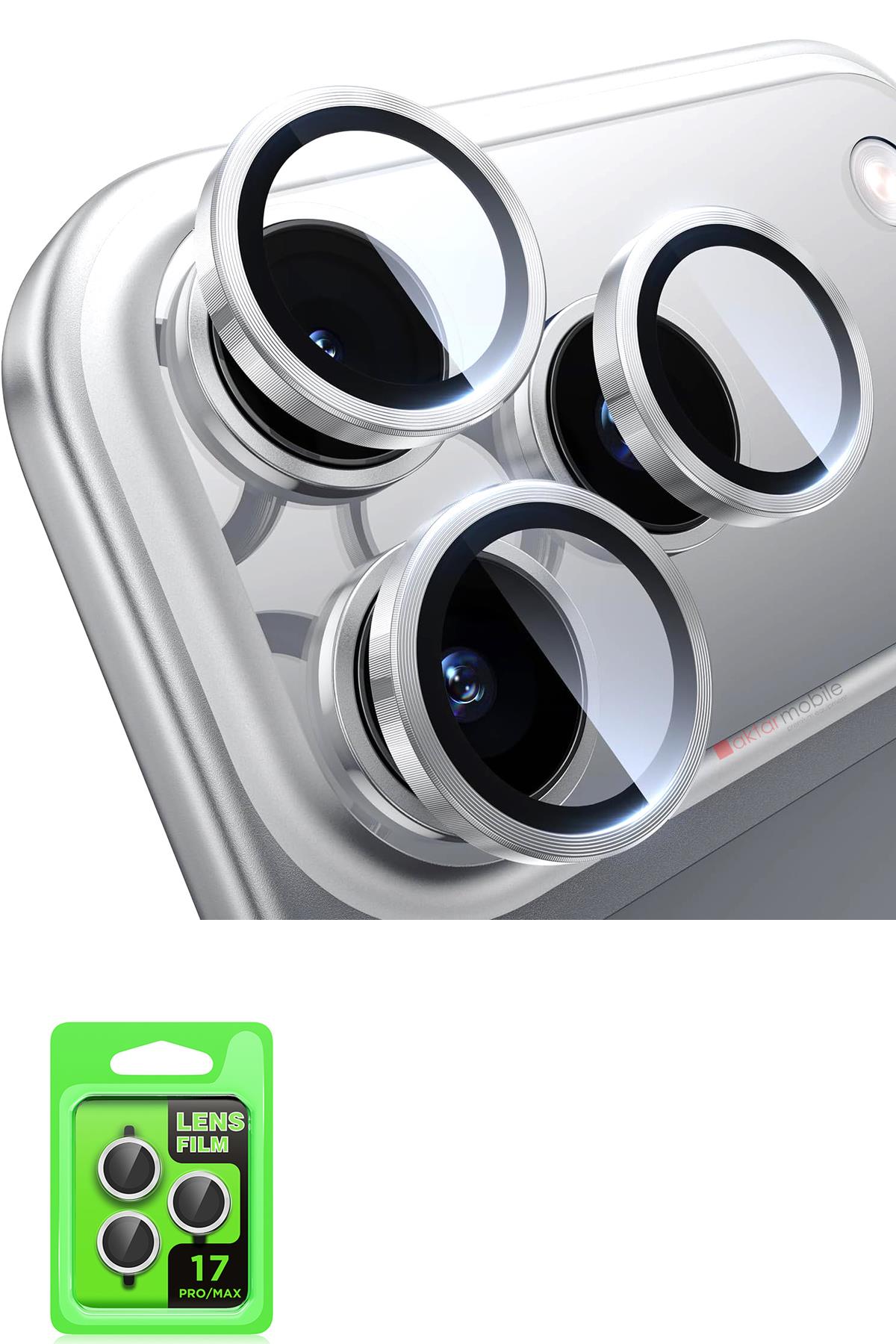 iPhone 17 Pro / 17 Pro Max Uyumlu Kamera Lens Koruyucu Temperli Cam Tam Koruma Gümüş