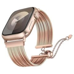 Apple Watch 6 5 4 3 2 1 SE 42 44 mm Uyumlu Ayarlanabilir Zincirli Hasır Kordon Paslanmaz Çelik Kayış