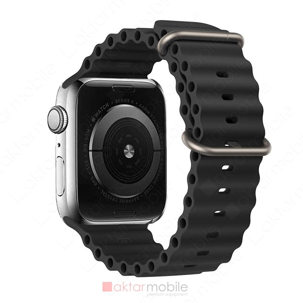 Apple Watch 10 46 mm uyumlu Silikon Ocean Kordon Spor Kayış Siyah